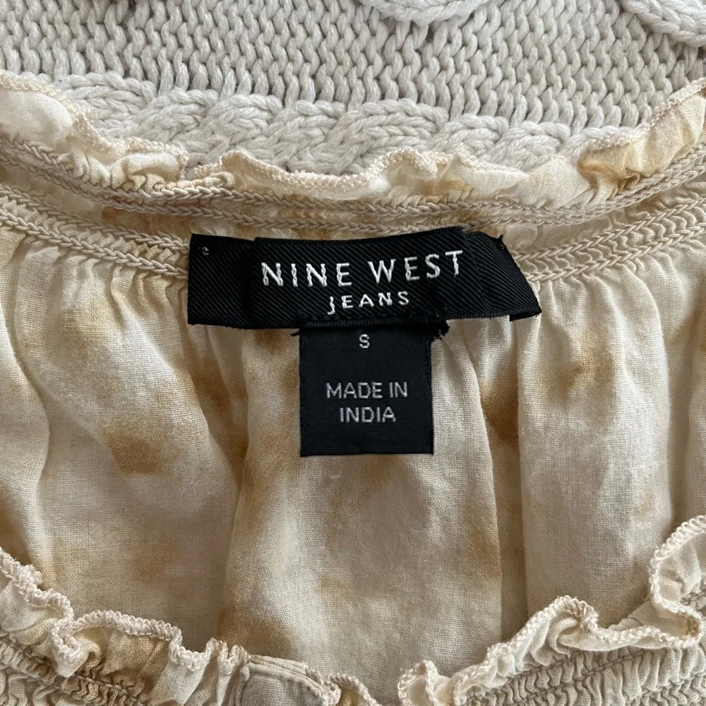 Nine West Jeans Brand Cotton Ruffle Sleeve Spring blouse Women’s Size Small - Picture 12 of 14